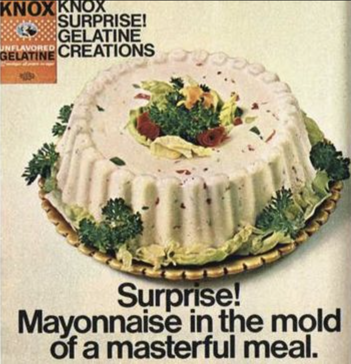 cursed mayonnaise - Knoxknox Surprise! Gelatine Gelatine Creations Unflavored Surprise! Mayonnaise in the mold of a masterful meal.